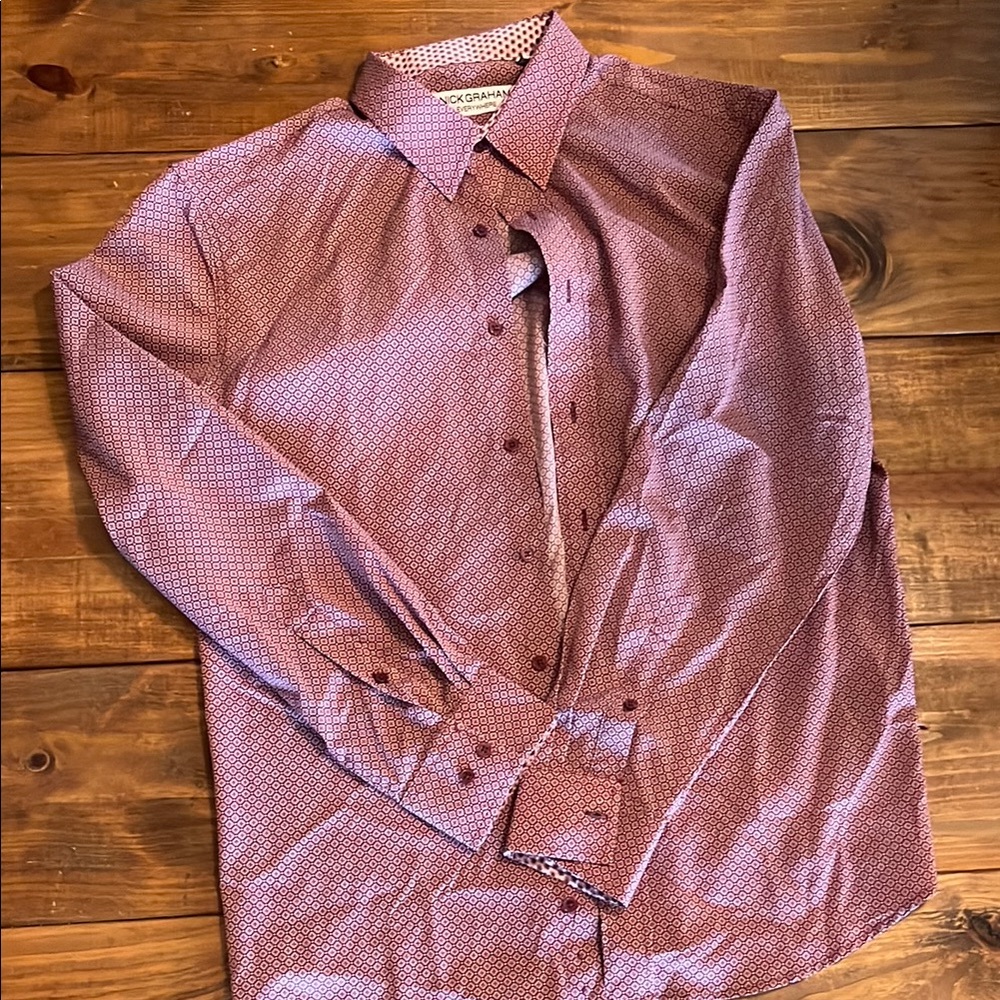 Red Casual Button Down Shirt with Micro-Check Pattern